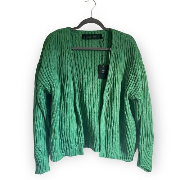 NEW Code x Mode Nordstrom Green Thick Knit Ribbed Cardigan - Picture 3 of 9